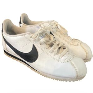 Nike Cortez White Leather Sneakers with Black Swoosh